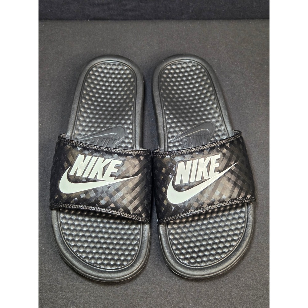 Nike Benassi JDI‎ Slides Black Checkered Geometric Print  Sandals  Womens 7